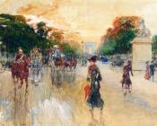 乔治 斯坦 : Busy Traffic On The Champs Elysees Paris